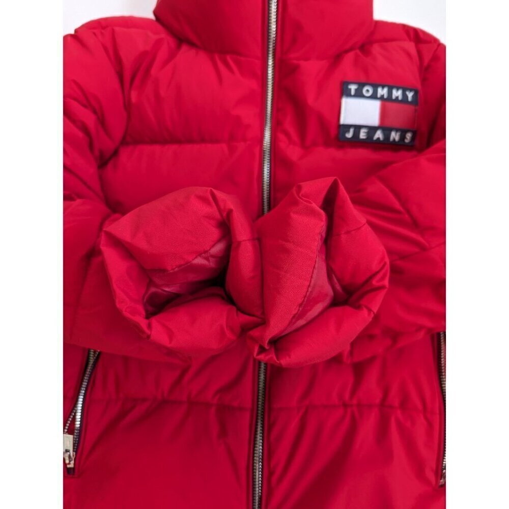 Tommy Hilfiger Tommy Jeans Cropped Women's Red Puffer Jacket Size M - Picture 8 of 15